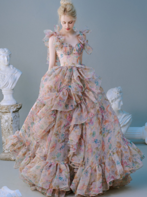 Garden Fairy Ruffle Gown Long Dress