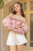 Rosy Blouse and Lace Shorts Set