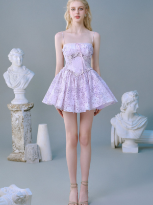 Lavender Blossom Lace Short Dress