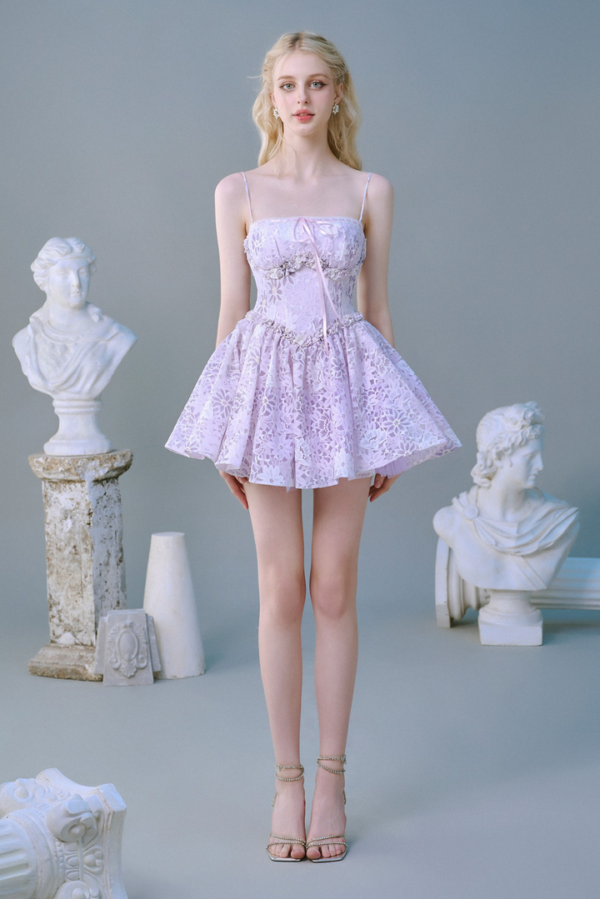 Lavender Blossom Lace Short Dress