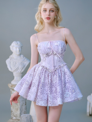 Lavender Blossom Lace Short Dress