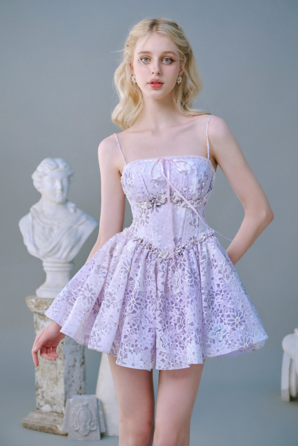 Lavender Blossom Lace Short Dress